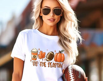Fall Pumpkin Shirt, Football Shirts For Women, Tis The Season Shirt, Women Fall Tees, Autumn Shirt, Fall Season Shirts, Cute Pumpkin Shirt