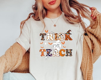 Camiseta de Halloween para Professor, Camiseta Engraçada de Halloween, Presente de Halloween, Camiseta para Professor, Camiseta "Doces ou Ensina", Presente Assustador para Professor, Presente de Agradecimento ao Professor