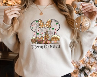 Festa di Natale al Castello Disney, Felpa con stampa di pan di zenzero di Minnie Disney, Buon Natale Disney, Vacanze in famiglia, Maglietta per gite in famiglia