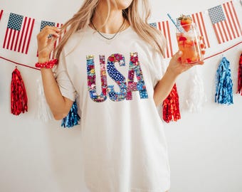 Vintage Floral USA Shirt, Patriotic Shirts, Independence Shirt, 4Th July For Women, 4Th Of July Flag, USA T-shirt, Floral American Flag