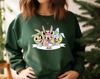 カスタムハッピーイースターディズニーイースターエッグスウェットシャツ、ディズニーイースターデー、ディズニーキャラクターハッピーイースターシャツ、ディズニーファミリーイースター、ディズニーランドTシャツ