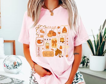 Cozy Season Shirt, Fall Shirt for Women, Girl Fall Shirt, Coquette Fall Shirt, Fall Doodle Shirt, Autumn Shirt, Pumpkin Tee, Halloween Gift