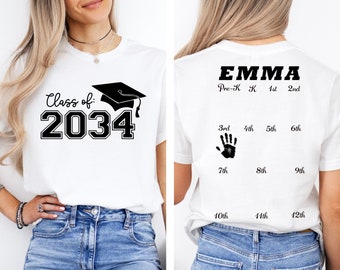 Back To School Shirt, Class of 2036 Shirt Handprint, Grow With Me Shirt, Handprint Shirt For Preschool to 12th, Hand Print Graduation Tee