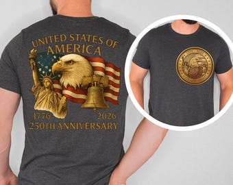 Camiseta Comemorativa do 250º Aniversário, Camiseta Retrô EUA 250, Camiseta do Dia da Independência, Camiseta com a Bandeira dos EUA, Camiseta do 4 de Julho, Presente Patriótico