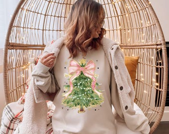 Weihnachtsbaum Bogen Shirt, Weihnachten Sweatshirt für Frauen, Weihnachtsbaum Tshirt, Weihnachten Kokettes Weihnachtshemd