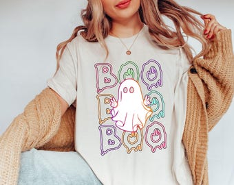 Halloween Boo Neon T-Shirt, Neon Halloween Ghost Shirt, Halloween Ghost Neon Shirt, Halloween Party Shirt, Boo T-Shirt, Ghost Boo Girls Tee