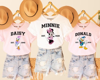 Camiseta con personajes de Disney, camiseta con personajes de Disney, camiseta vintage con personajes de Disney, Mickey, Minnie, Donald, Daisy, Pluto y Goofy, camiseta de viaje a Disney