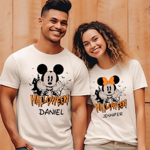 Custom Disney Halloween Family Matching Shirt,Mickey And Minnie Shirt,Halloween Skeleton Shirt,Disney World Tee,Personalized Halloween Gift