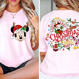 2-Sided Mickey&#39;s Very Merry Christmas Party 2025 Shirt, Disney Santa Mickey And Friends Group Christmas Lights Shirt, Disneyland Xmas Tee