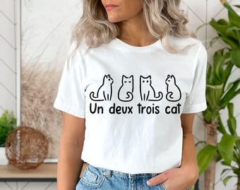 Un Deux Trois 猫シャツ、猫好きの方へのギフト、猫Tシャツ、猫Tシャツ、猫シャツ、猫Tシャツ、パパ猫シャツ、ママ猫シャツ、かわいい猫シャツ