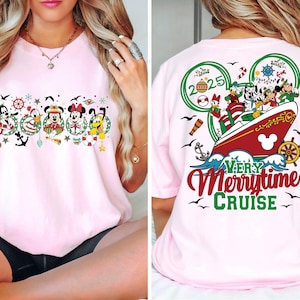 2-sided Mickey & friends Very Merrytime Cruises 2025 Christmas Shirt, Mickey&#39;s Very Merry Xmas Party Tee, Disney Wish Fantasy Magic Wonder