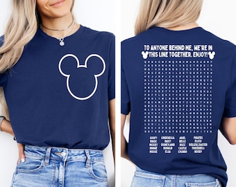 Camisetas interactivas divertidas de Disney, camisetas Disney para papá, camisetas Disney de doble cara con rompecabezas de "Esperando en la fila", camisetas Disney, camisetas Disneyland
