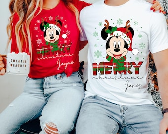 Spersonalizowana koszula z dopasowanym zestawem rodzinnym, spersonalizowana świąteczna rodzina Disney, koszulka świąteczna Mickey & Minnie, świąteczny prezent dla rodziny
