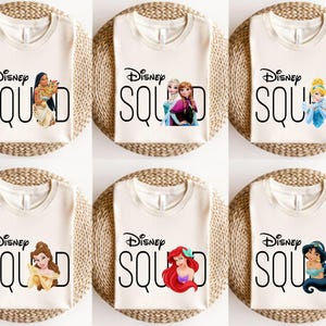 Disney Squad Shirt, Custom Disney Shirt, 2025 Disney Family Shirt, Disney Trip Shirt, Ariel Cinderella Shirt, Disney Kids Shirt, Disney Gift