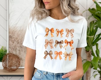 Retro Fall Shirt for Women, Coquette Bow Aesthetic Sweater, Cute Autumn Sweatshirt, Thanksgiving Shirt, Pumpkin Shirt, Fall Lover Gift