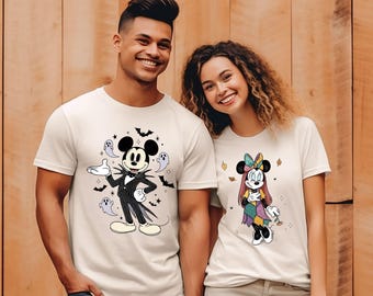 Mickey and Minnie Jack and Sally Shirt, Cute Disney Halloween Matching Couple Tee, Spooky Family Sweatshirt, Funny Mickey Minnie Spooky Tee