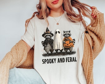Spooky and Feral Raccoon Halloween Tee, Funny Witch Animal Tee, Cute Creepy for Fall, Raccoon Witch Tee, Spooky Season Shirt, Halloween Gift