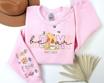 Mama Bear-sweater, gepersonaliseerde moedersweater, aangepaste kindernaam hoodie mouw, Moederdagcadeau, nieuwe moeder sweater, shirt mama est