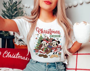 Vintage Mickey Minnie Disney Christmas On Main Street Sweatshirt, Retro Disney Christmas Shirt, Mickey's Very Merry Christmas Party 2024 Tee