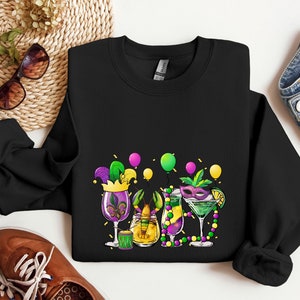 Mardi Gras Sweatshirt,New Orleans Tee,Womens Graphic Tee,Funny Wine Party Gift For Wine Lover,Fat Tuesday Shirt,Louisiana Shirt,Party TShirt