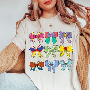 Disney Princess Cute Ribbons And Bows Pastel Colors Logo T-Shirt, Disney Princess Coquette Bow Shirt, Princess Bow Shirt, Disneyland Tee
