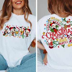 2-Sided Mickey&#39;s Very Merry Christmas Party 2025 Shirt, Disney Santa Mickey And Friends Group Christmas Lights Shirt, Disneyland Xmas Tee