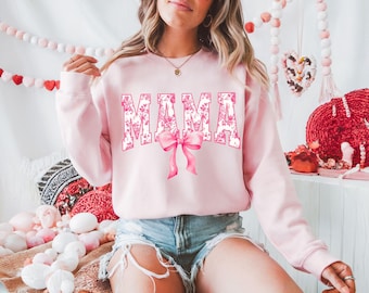 Felpa con stampa floreale rosa per mamma, regalo con fiocco Coquette per mamma, regalo per la festa della mamma, felpa per mamma femminile, regalo per baby shower, maglione per neomamme, regalo di coppia