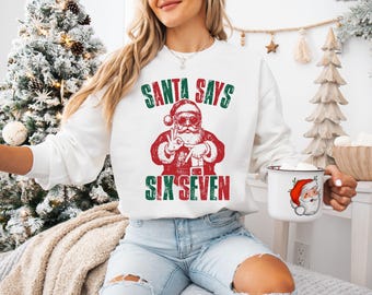 Jultomten säger Six Seven-tröja, Six Seven-jultröja, 67-julmeme-tröja, 67-händer-jultröja, rolig jul 67-luvtröja