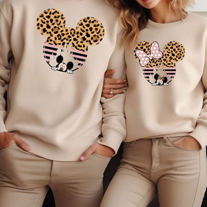 Leopard Mickey Minnie Mouse Sweatshirt,Woman Disney Shirt,Disney Safari Leopard Shirt,Girls Trip Minnie Ears Tee,Disney Animal Kingdom Shirt