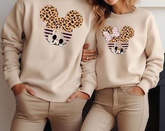 Sudadera con estampado de leopardo de Mickey y Minnie Mouse, camiseta Disney para mujer, camiseta de leopardo de Disney Safari, camiseta con orejas de Minnie para niñas, camiseta Disney Animal Kingdom