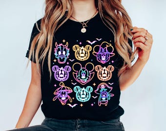 Camiseta de Halloween de Mickey y sus amigos fantasma de Disney, Fiesta de Halloween de Mickey no tan aterradora 2025, Halloween familiar en WDW Disneyland, Camiseta neón de Disney