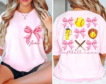 Custom Softball Mom Shirt, Coquette Softball Tee, Custom Softball Mama Tee, Mothers Day Gift, Game Day Shirt, Cheer Mom Tee, Cute Mom Gift