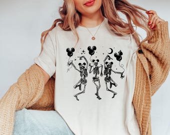 Disney Halloween Party tanzen Skelett Micky Ohren Shirt, Disneyland Familie T-Shirt, Disneyland Halloween, lustiges Skelett T-Shirt, Skelett Geschenk