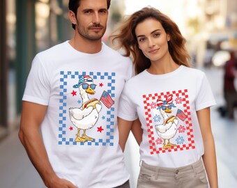 Maglietta patriottica dell'oca, maglietta del Memorial Day, maglietta divertente dell'oca, maglietta con bandiera americana, regali per il 4 luglio, rosso, bianco e blu, ragazza dell'oca sciocca
