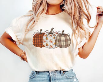 Camiseta de calabaza de otoño, camiseta de otoño, camiseta de Acción de Gracias, camiseta de calabazas, camiseta de calabaza a cuadros, sudadera de calabaza de otoño, regalo de otoño