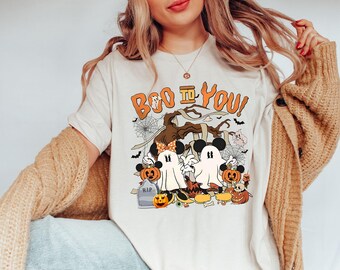 Boo to You Chemise citrouille fantôme Mickey Minnie, chemise de costume d'Halloween saison effrayante Mickey, sweat-shirt fête d'Halloween pas si effrayant de Mickey