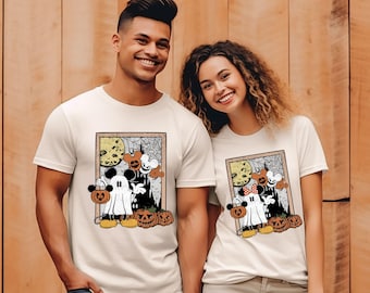 Retro Mickey Minnie Halloween Couple Shirts, Mickey Ghost Shirt, Minnie Ghost Shirt, Spooky Season Shirt, Disney Halloween, Halloween Gift