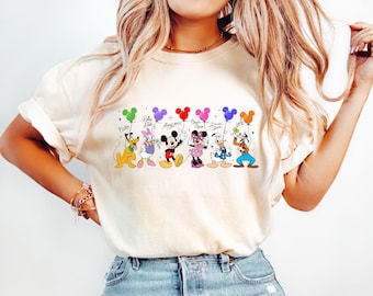 Retro Micky und Freunde Signaturen Shirt, Disney Ballon Shirt, Disney Charaktere Tee, Disney Maus Kopf T-Shirt, Mickey & Co Geschenk, Disney T-Shirt
