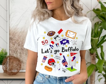 Buffalo Football Doodles Shirt, Women's Buffalo Fan Gift, Let's Go Buffalo, Trendy BUF 716 T-shirt, Girly Sports T-shirt, Buffalo Apparel