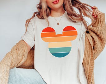 Retro Sunset Mickey Shirt, Colorful Mickey T-Shirt, Magic Kingdom Shirt, Matching Family Travel Shirt, Disneyland, Disneyworld, Minnie Mouse