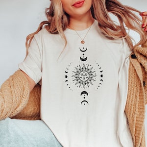 Mystic Moon And Sun Shirt, Mystical Moon Phase Shirt, Moon Phase T-Shirt, Boho Vintage Moon Shirt, Celestial Moon Shirt, Spiritual T-Shirt