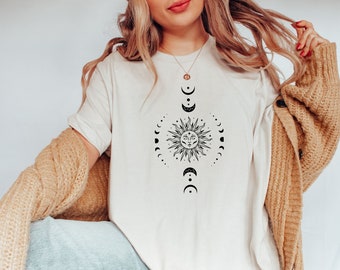 Mystischer Mond und Sonne Shirt, mystische Mondphase Shirt, Mond Phase T-Shirt, Boho Vintage Mond Shirt, himmlische Mond Shirt, spirituelle T-Shirt