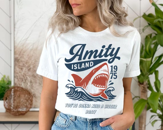 Jaws Amity Island 1975 Unisex Tee, Movie Inspired Gift, Cotton T-Shirt for Film Buffs, Retro Summer Shirt, Vintage Beach Tee, Positive Shirt