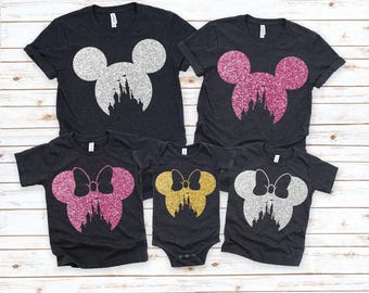 Disney Family Shirt, Disney Shirt for Women, Disney Ear Shirt, Disney Mickey Minnie Shirt, T-Shirt for Kids, Disney Glitter Minnie Shirt