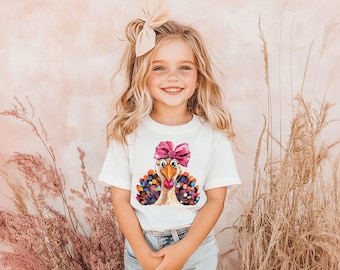 Thanksgiving Girls Shirt, Coquette Turkey at the Table Shirt, Toddler Thanksgiving Shirt, Girls Shirt, Turkey Shirts for Thanksgiving Girls