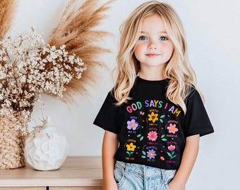 God zegt dat ik dapper ben, sterk inspirerend shirt voor kinderen, bloemenmeisje shirt vrouw, schattig religieus sweatshirt, shirt van de verjaardag meisje