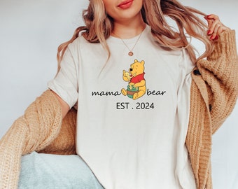 Aangepast Mama Bear-shirt voor moeder Shirt voor Moederdag Gepersonaliseerde Winnie de Pooh-T-shirts Klassiek Pooh Bear-T-shirt aanpasbaar shirt