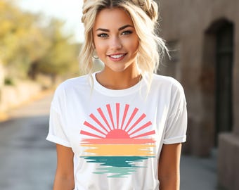 Sol-T-shirt, Sommarskjorta, Strandskjortor, Solsken-T-shirt, Present till kvinna, Boho solskjorta, Solskjorta, Trendig semesterpresent, Trendig tjejig strand