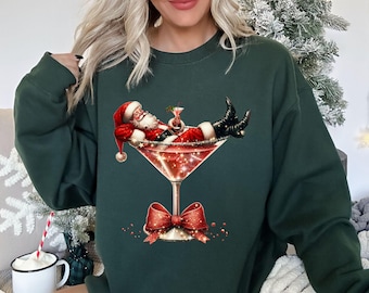 Santa's Hot Mess Sweatshirt, Christmas Martini Shirt, Christmas Martini Sweatshirt,Santa Christmas Sweatshirt,Christmas Gift for Women Shirt