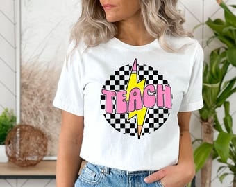 Camisa retro para maestro, camisa a cuadros para maestro, regreso a clases, regalo de agradecimiento para maestros, camisa para maestros nuevos, camisa para el primer día de clases, regalo para maestros